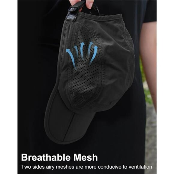 Folding outdoor hat for men long brim UPF 50 sun protection hiking cap - Picture 4 of 7